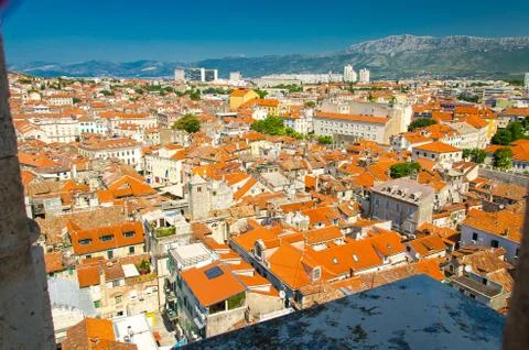 Top aerial view of Split old city buildings, Dalmatia, Croatia Stock Photos