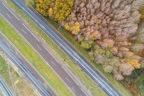 Top aerial view of three parallel roads, transportation concept 库存照片