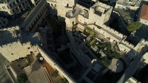Top aerial view of Tower of David and Silence of the Old City. DJI_0062-04 Video stock 106074966