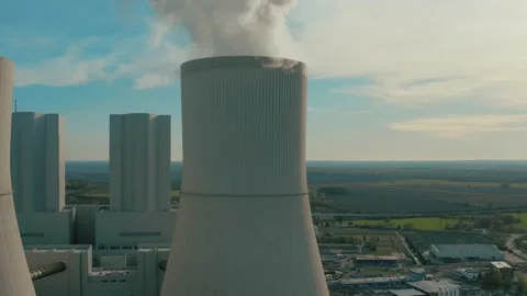 Top aerial view of a working coal burning power plant at an industrial zone Stock Footage 205001129