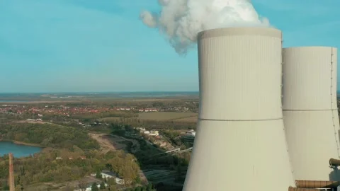 Top aerial view of a working coal burning power plant at an industrial zone Stock Footage 205001151