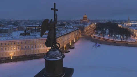 The top of the Alexander Column, showing statue of an angel holding a cross Video stock 102848767