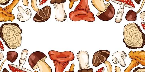 Top and bottom border frame of various edible and poisonous wild cartoon style イラスト素材
