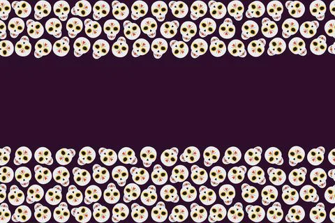 Top and bottom calavera rectangular frame border. Day of the dead lettering Stock Illustration