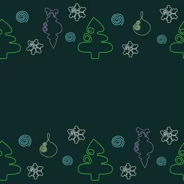 Top and Bottom Seamless Frame with Christmas tree and ornaments in bright line イラスト素材