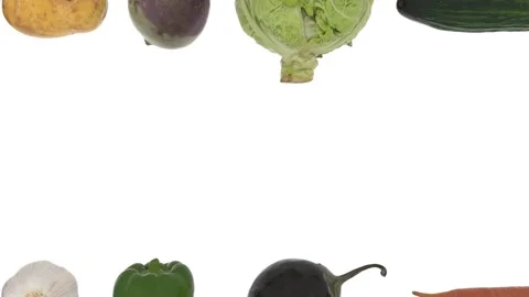 At the top and bottom of the white screen, colorful bright vegetables are Stock Footage 148289612