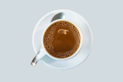 Top angle of a cup of coffee isolated on white background Foto stock