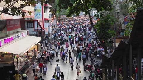 Top angle footage of a busy trading street near Ghatkopar Metro Station Stock Footage 278030880