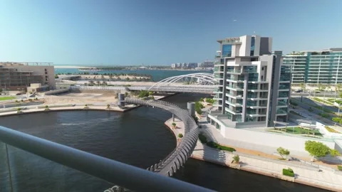 Top angle pov first person view from a balcony at waterfront of Al Raha bea.. Stock Footage 287419437