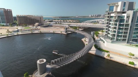 Top angle pov first person view from a balcony at waterfront of Al Raha bea.. Stock Footage 287419459