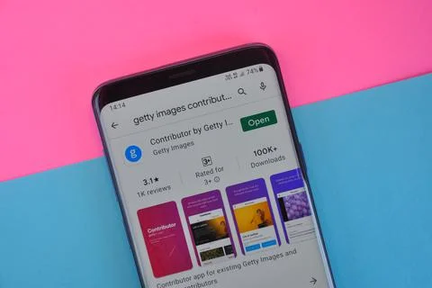  Top angle shot of Contributor by Getty Images app displaying on Play Store  Foto stock