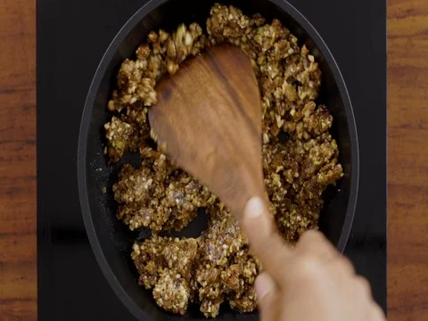 Top-angle shot-Cooking Dry Fruit Halwa Stock Footage 80455228