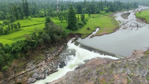 Top angle shot of Dam water flowing through the rock. Stock Footage 285477156