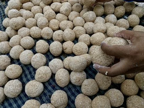Top Angle Shot of Raw Litti Or Bati Ready For Cook. Great Indian Food. Stock Photos