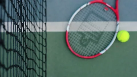 Top angle Tennis net ,Racket and Tennis Ball - Tennis Equipment Stock-Footage 131177821