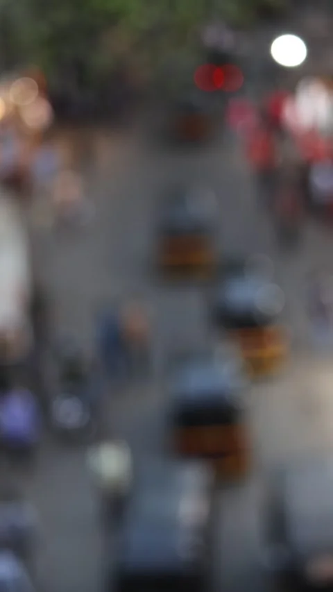 Top angle view of busy vehicle traffic on a one-way street in Mumbai, India Stock Footage 307954717