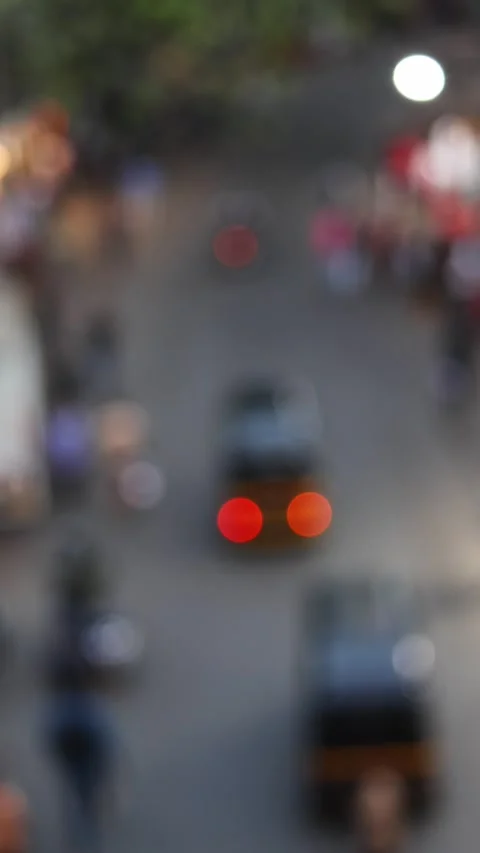 Top angle view of busy vehicle traffic on a one-way street in Mumbai Stock Footage 331600845