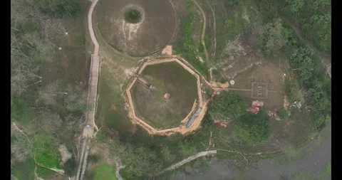 Top angle zoom out drone shot of ancient Charaideo Maidam Assam Stock Footage 339269065