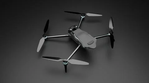 Top angled render of quadcopter drone on dark background Illustrazione stock