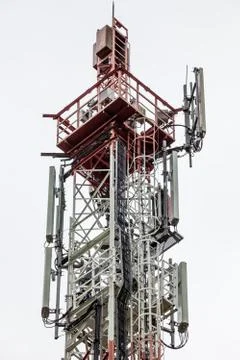 Top antennas of GSM mast tower Stock Photos