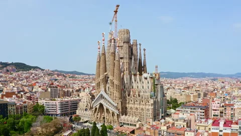 Top arial view from above drone shooting stone historical building Sagrada Stock Footage 201863802