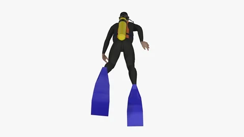 TOP BACK AXO VIEW OF SEA DIVER SWIMMING UNDERWATER ANIMATION EMBEDDED ALPHA L Vídeos de archivo 98667541