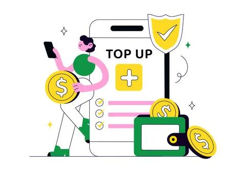 Top Up Balance Illustration Featuring Secure Digital Wallet Recharge, Mobil.. Stock Illustration