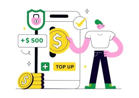 Top Up Balance Illustration Featuring Secure Digital Wallet Recharge, Mobil.. Stock Illustration