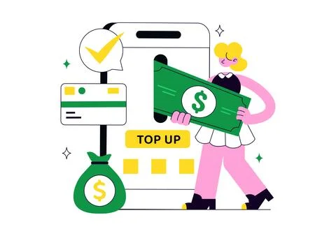 Top Up Balance Illustration Featuring Secure Digital Wallet Recharge, Mobil.. Stock Illustration