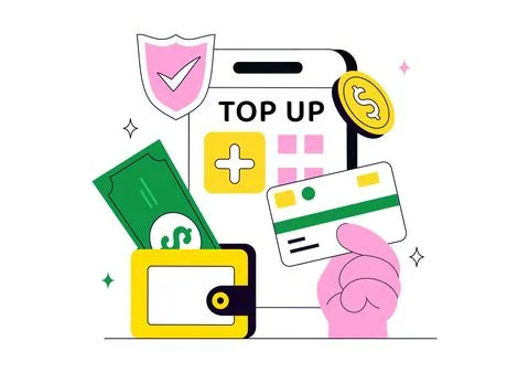 Top Up Balance Illustration Featuring Secure Digital Wallet Recharge, Mobil.. Stock Illustration