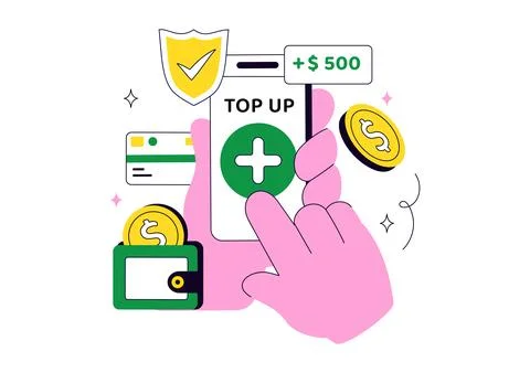 Top Up Balance Illustration Featuring Secure Digital Wallet Recharge, Mobil.. Stock Illustration