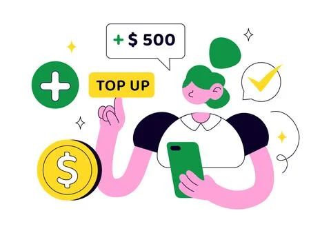 Top Up Balance Illustration Featuring Secure Digital Wallet Recharge, Mobil.. Illustrazione stock