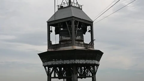 At the top of the Barcelona Cable Car Stock Footage 297874928