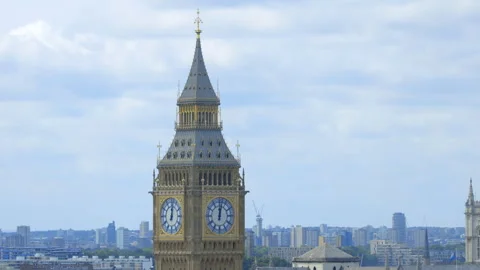 Top of Big Ben tower as seen from the London Eye wheel Video stock 327649233