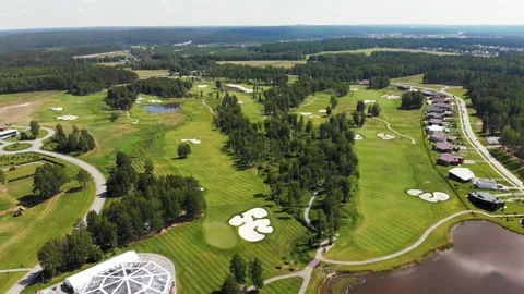 Top bird view of World-class golf course at sunny day in the morning, 4K Stock-Footage 134811820