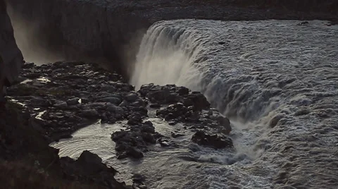 Top border of Dettifoss waterfall / slow motion / Iceland 動画素材 34424797