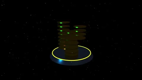 Top-to-bottom coin stacking animation with golden coins dropping onto a glo.. Vídeo Stock 343508012