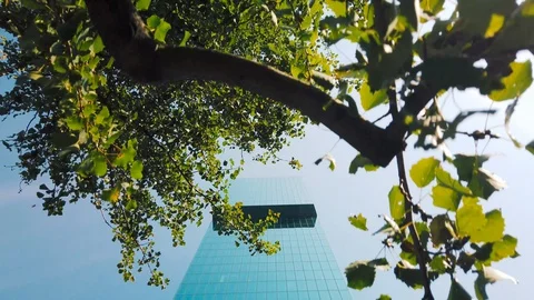Top to bottom panning shot of a modern skyscraper in Zurich, Prime tower, newest Stock Footage 129769151