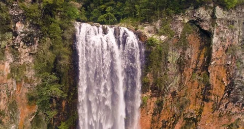 From top to bottom of Springbrook waterfall in Australia Stock Footage 97226105