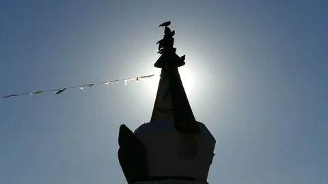 The top of the Buddhist ritual structure (stupa) in the Gobi desert, Mongolia. Stock-Footage 91156335