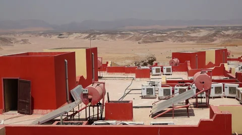 Top building with desert mountains Stock Footage 36382434