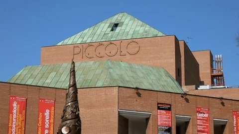 Top of the building of the main location of the Piccolo Teatro in Milan Stock Footage 73449122