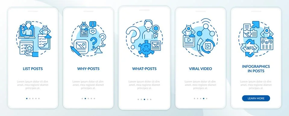 Top buzzworthy posts types onboarding mobile app page screen 스톡 일러스트