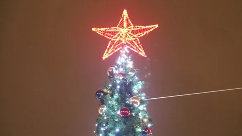 Top of christmas tree with star Stock Footage 123650723