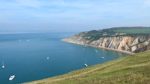 Top of the cliffs at the Isle of Wight Stock Footage 244864494