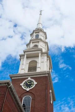 The top of a clock tower in Boston Stock Photos