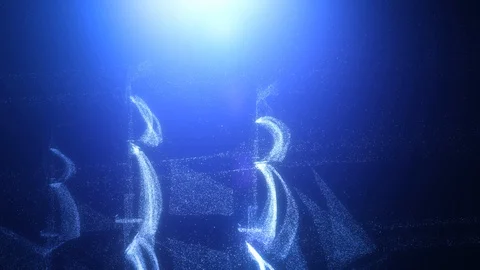 Top close-up Sailing ship soars above the stars in space. 3D animation, 3D Stock Footage 122232064