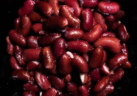 Top close-up view of canned red beans. Stock Photos