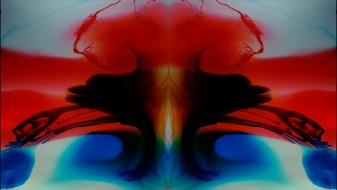 The top of a complex blue, black and red shape swirls with red. Stock Footage 255902323