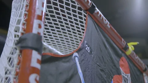 Top corner of hockey net with practice target Stock Footage 211878923